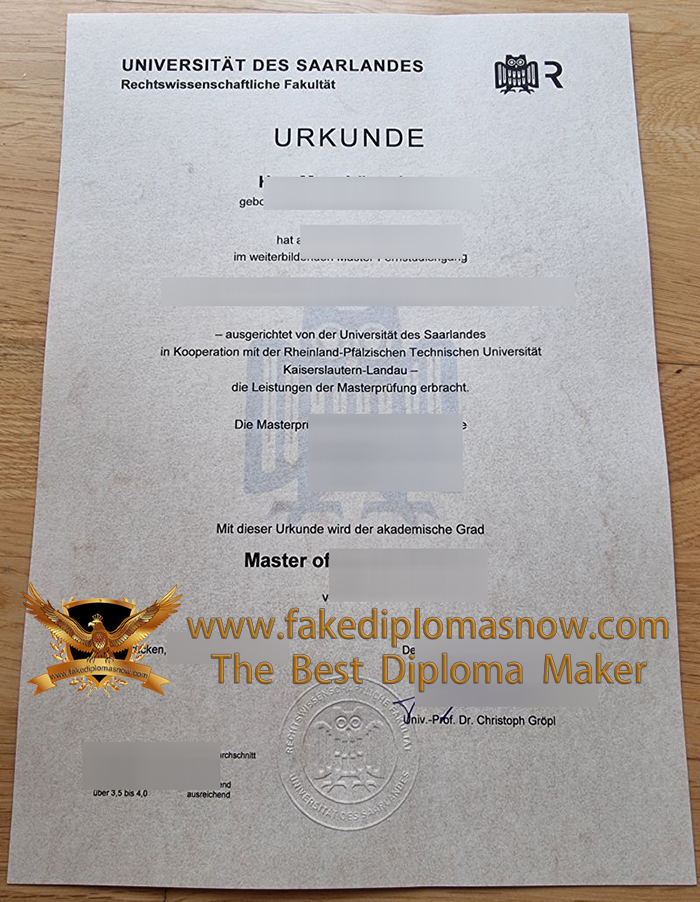 Universität des Saarlandes Urkunde